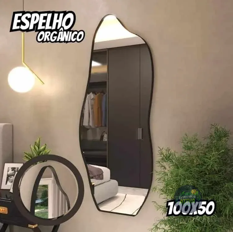 Espelho 100x50 Orgânico Corpo Inteiro Grande Moldur Caramelo Preto
