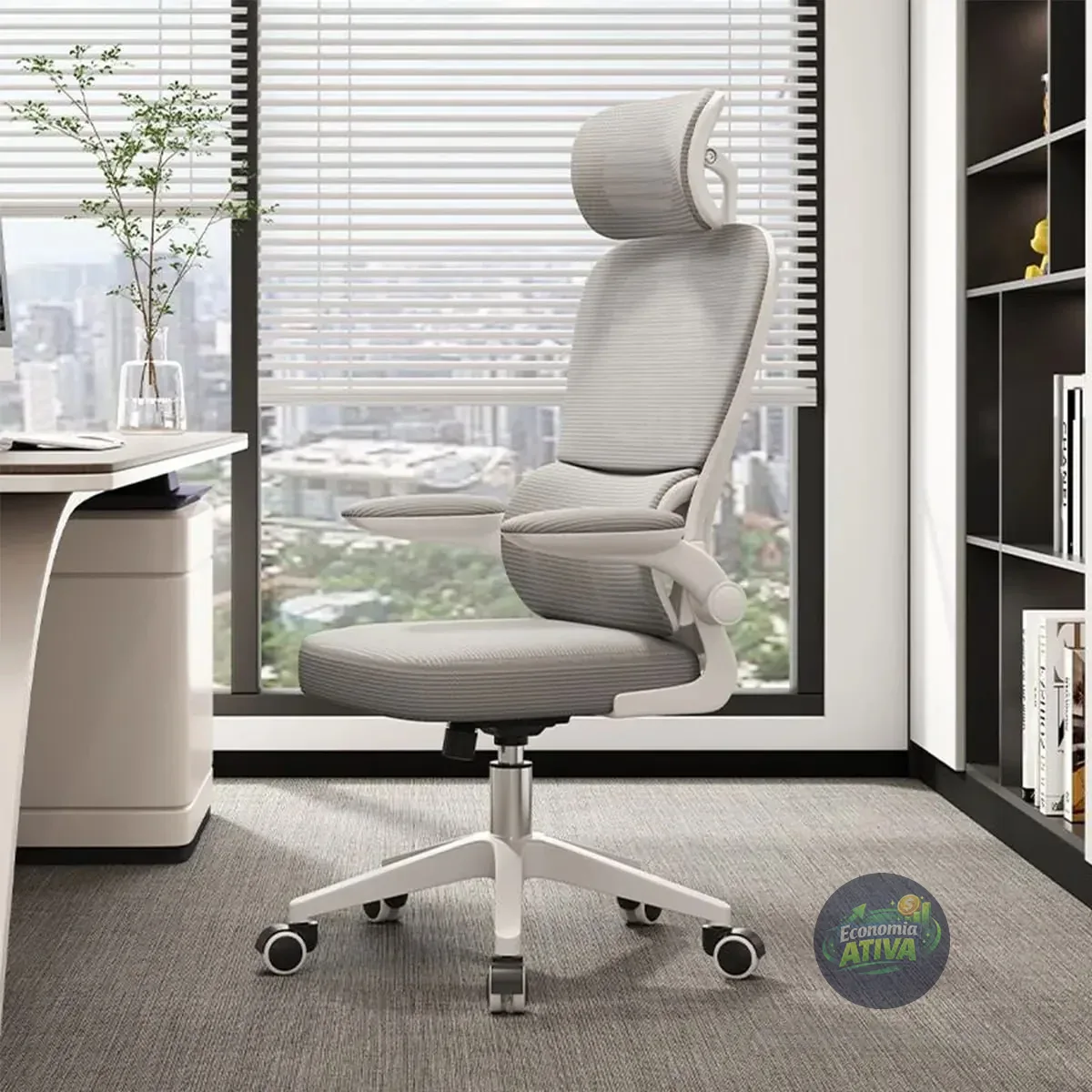 Cadeira Escritório Ergonômica Python Fly B07 Cinza Com Suporte Lombar Malha