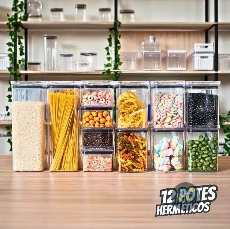 Kit 12 Pote Herméticos Empilháveis Porta Mantimento Cozinha Rebirth