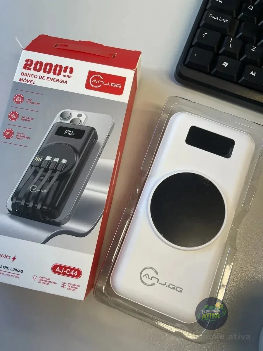 Power Bank 20000mah Carregador Portátil Turbo Rápido 22.5w Branco
