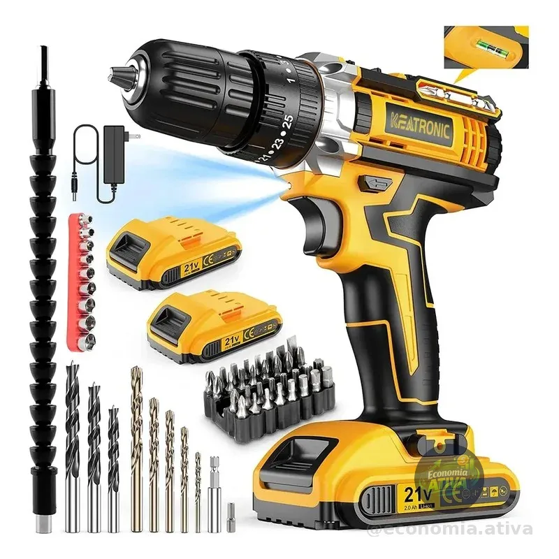 Parafusadeira Furadeira De Impacto Profissional 2 Baterias Amarelo 127v 50 Hz/60 Hz