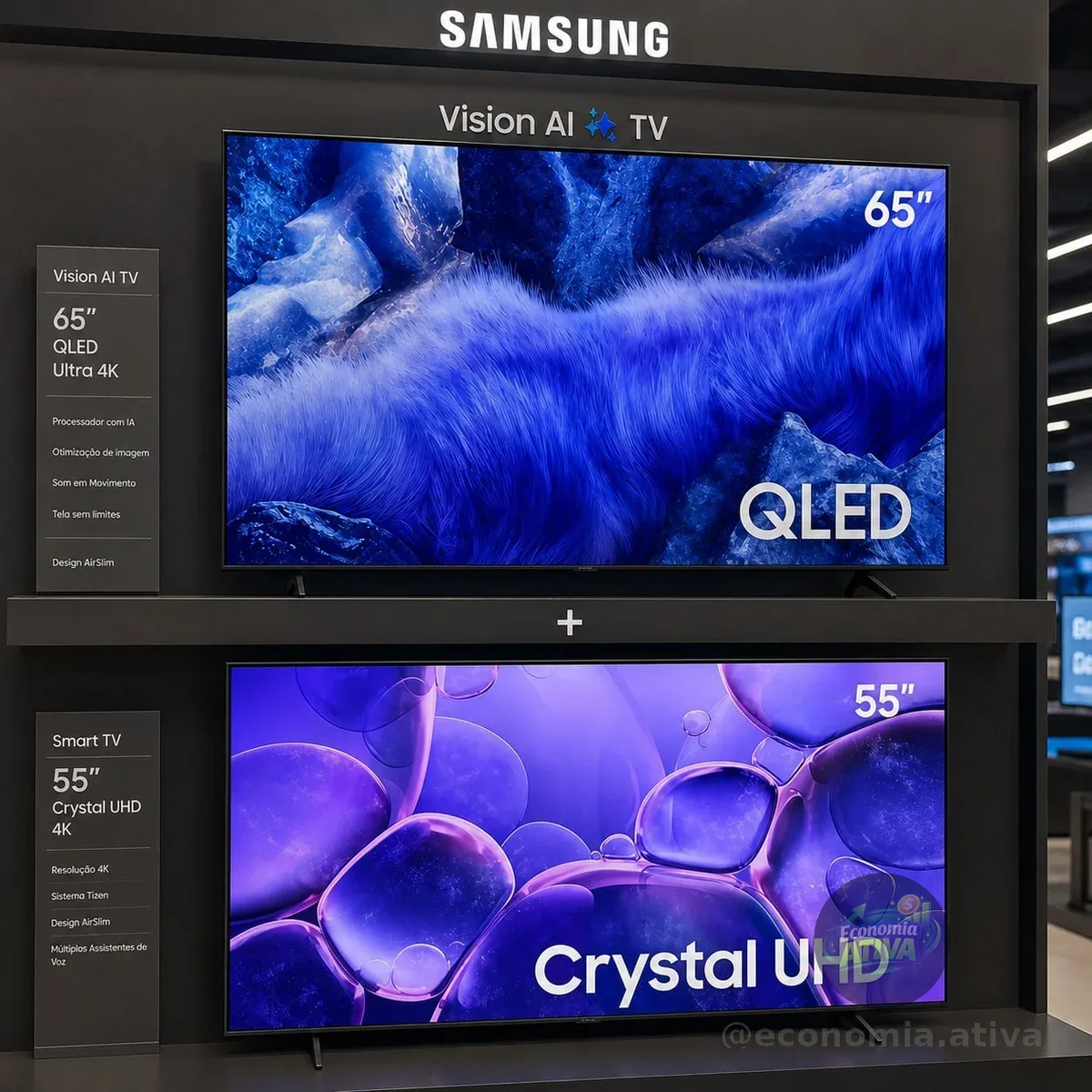 Vision AI TV 65" QLED Ultra 4K + Smart TV 55" Crystal UHD 4K U8100F