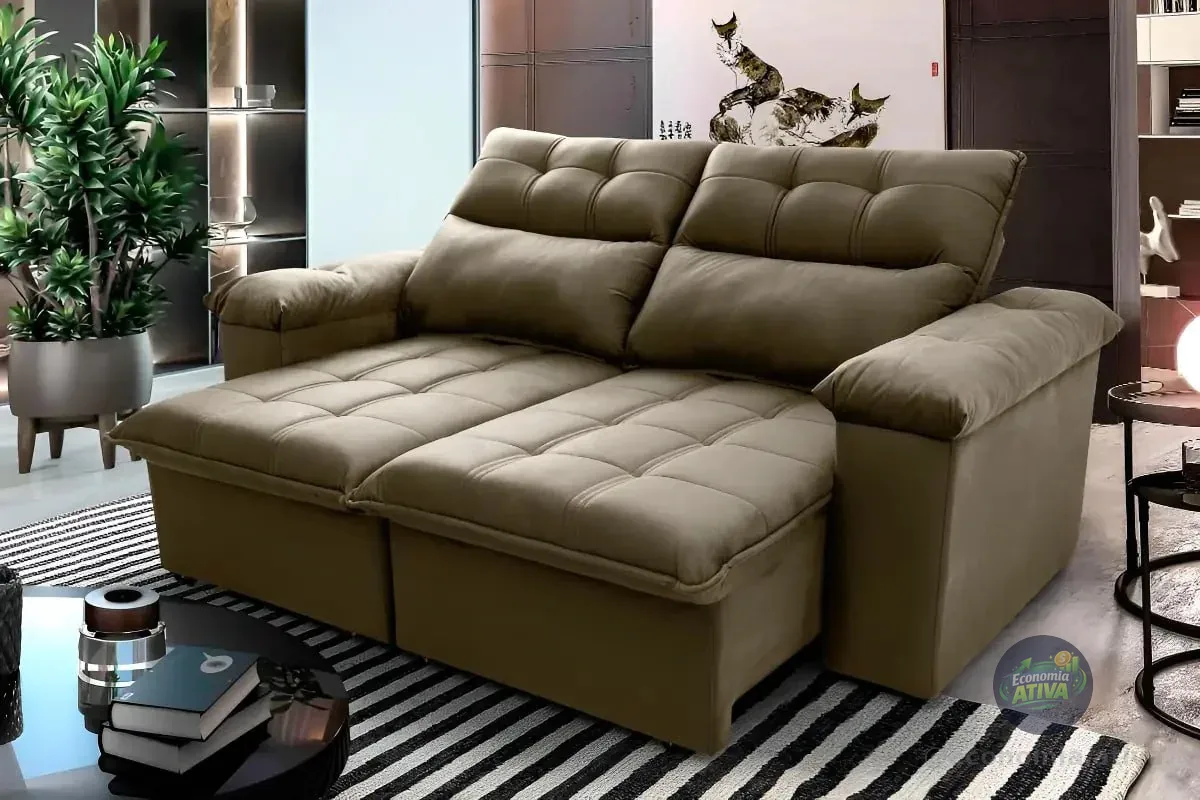 Sofá Retrátil Reclinável Verona 1,50m Suede Velut Bege Molas Ensacadas - King House