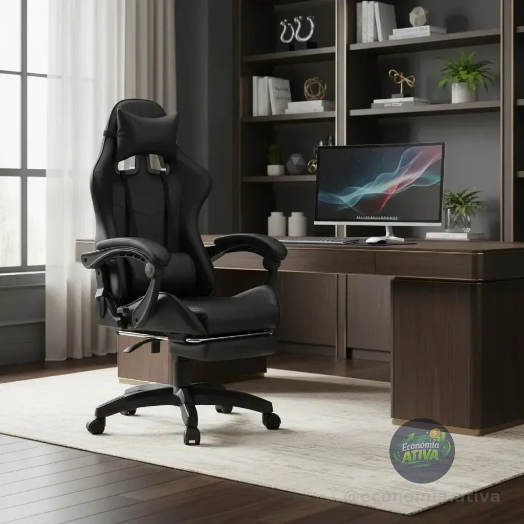 Cadeira De Escritório Gamer Nitro Ergonômica Estofado Couro Sintético Reclinável Altura Ajustável Apoio Para Pés Cor preto luvinco