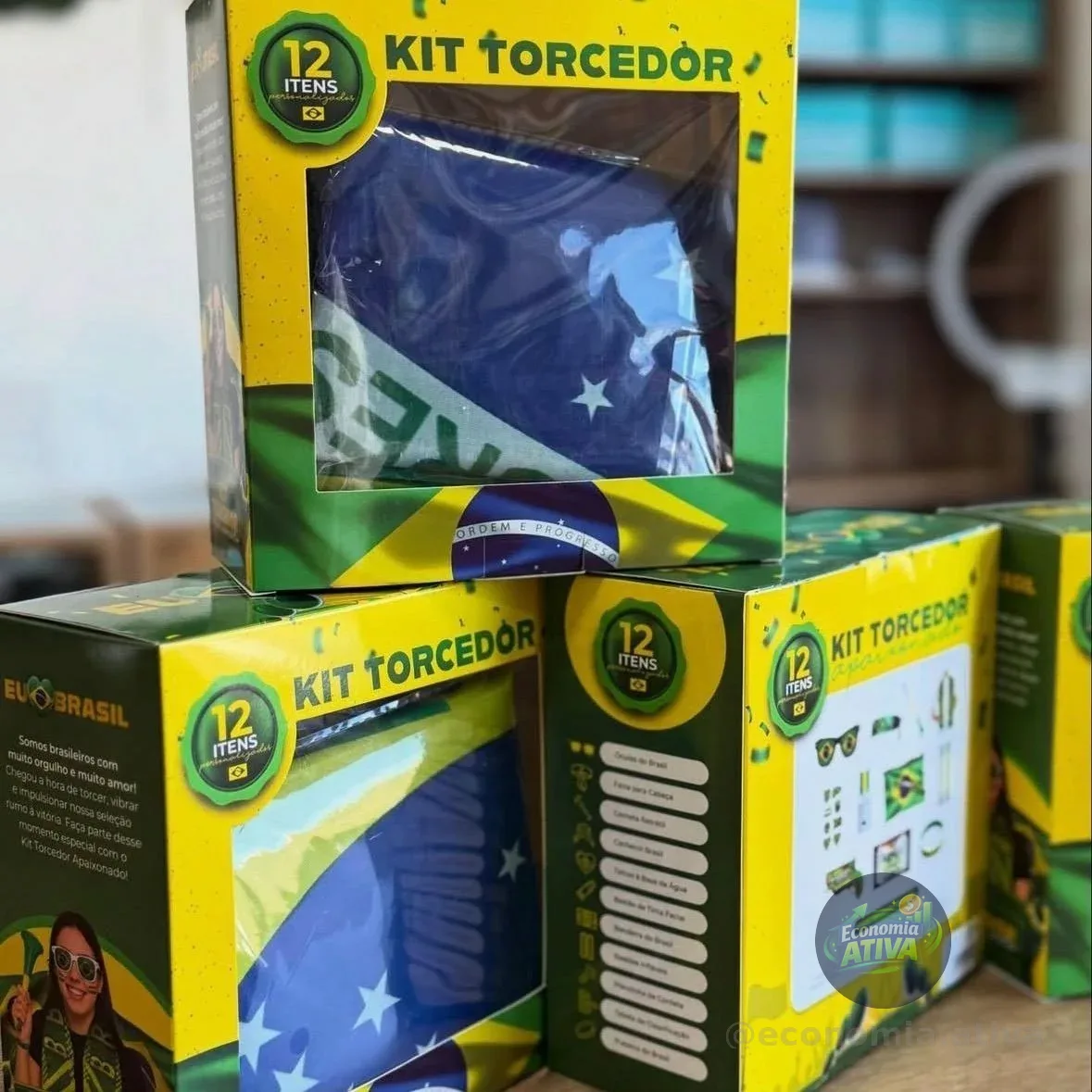Kit Torcida Brasil Copa 2026 - Bandeira, Vuvuzela E Mais (12 itens)