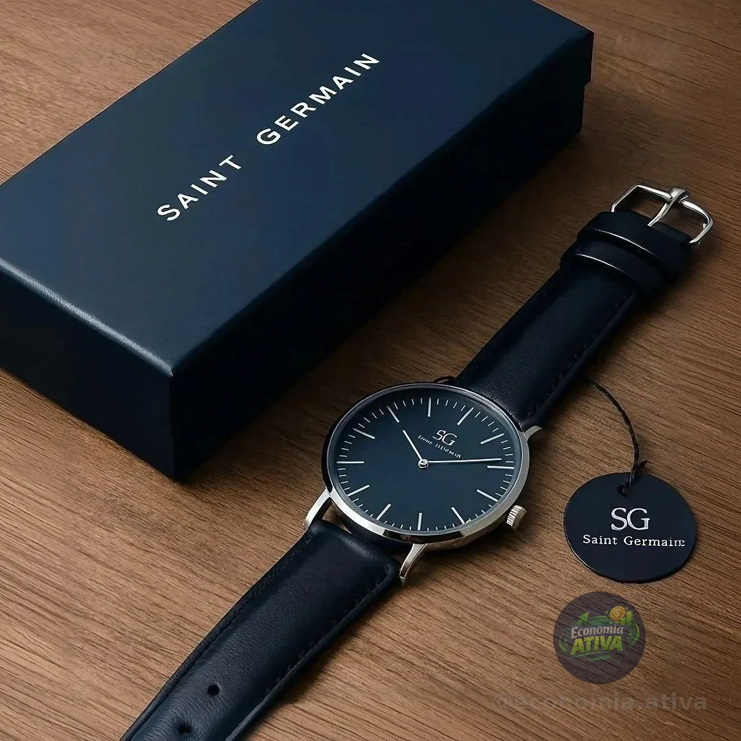 Relógio Masculino Saint Germain Murray De Quartzo Com Pulseira Preta E Caixa Prateada De 40mm Preto Prateado