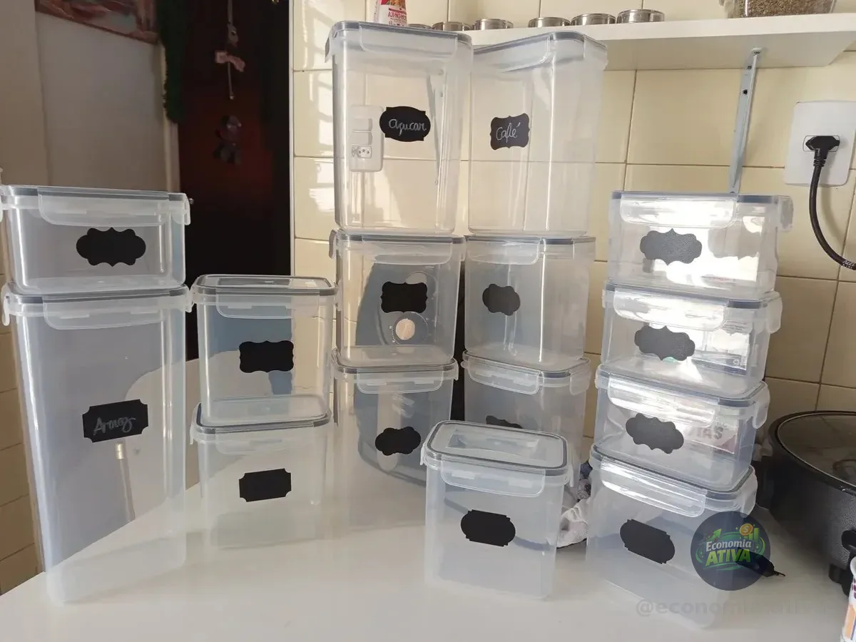 Vie Idéale Kit 15 Potes Herméticos Mantimentos Quadrado Branco