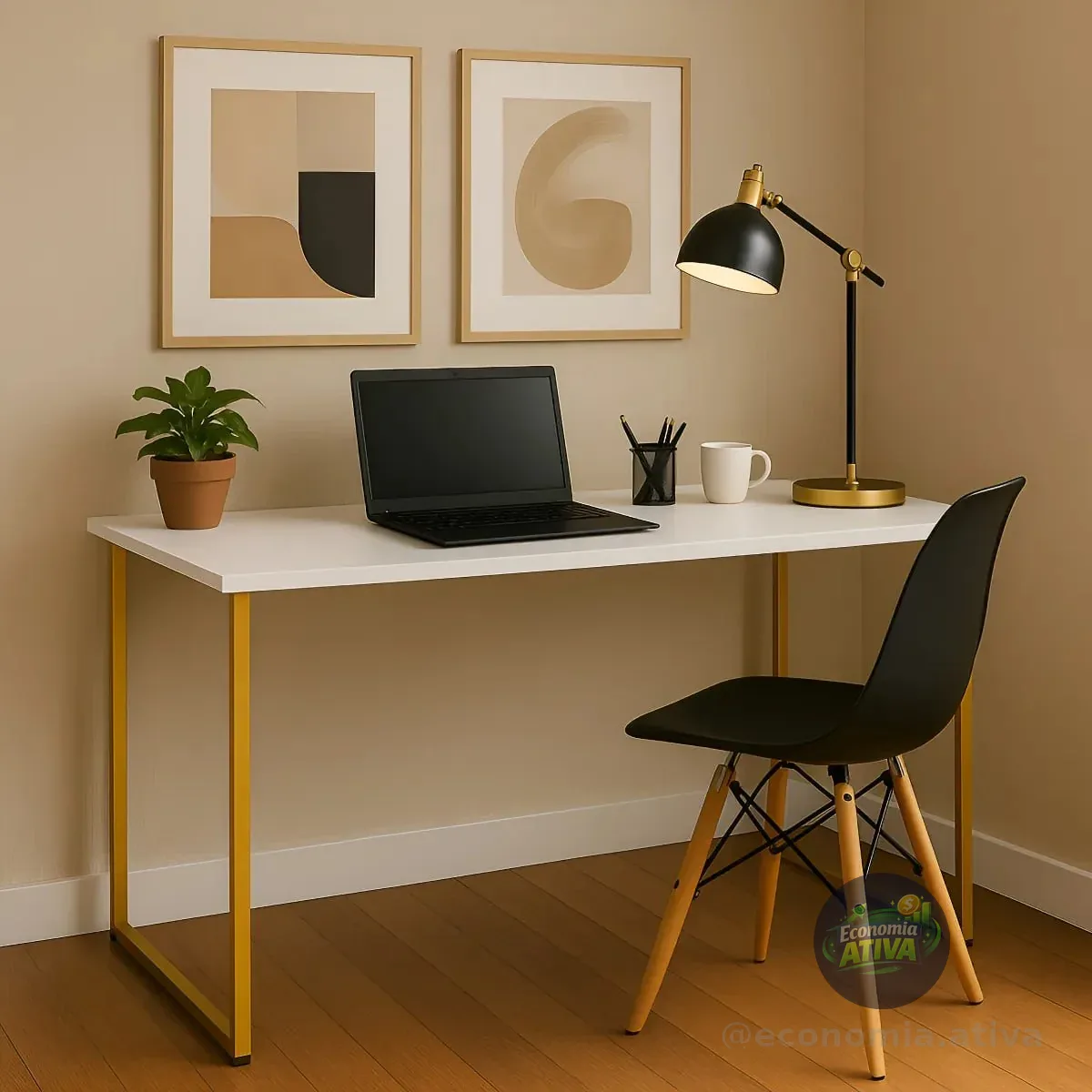 Escrivaninha Industrial 110cm Mesa Estudo Aparador Pés Aço