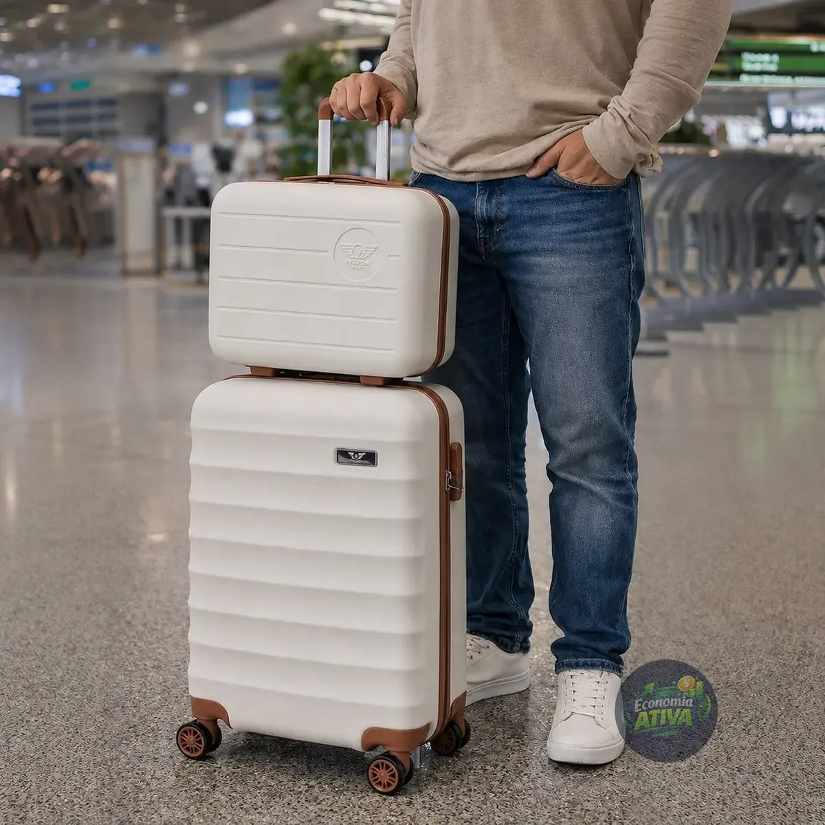 Kit Mala De Viagem Bordo Mão Pequena 10kg Abs Cadeado 360 Cor Branco