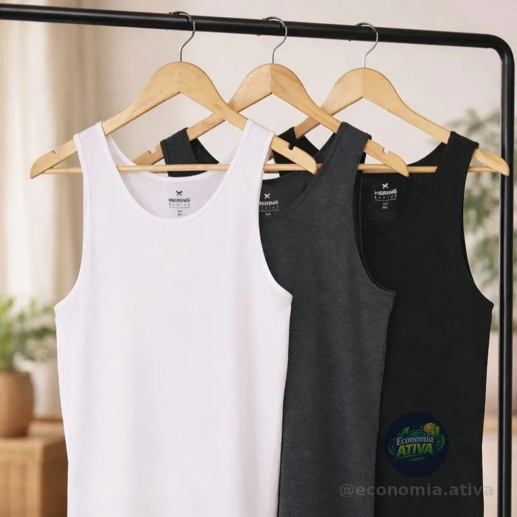 Kit Com 3 Regatas Masculinas Básicas Slim Hering