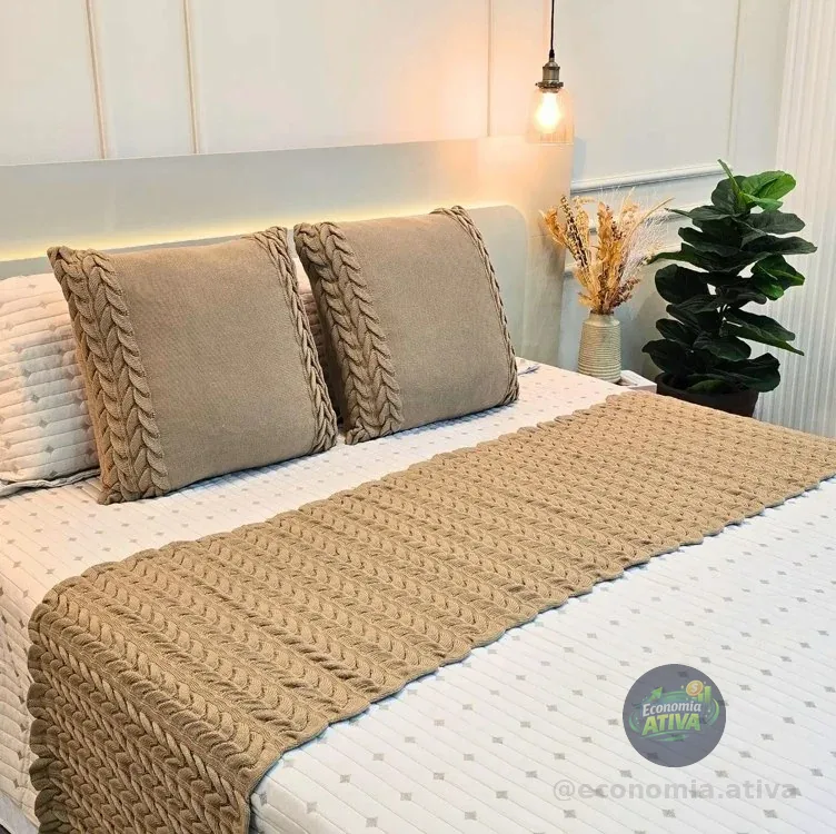 ✅ Kit Peseira Manta Tricot Cama King Aconchego + 2 Capas 45cm (várias cores)