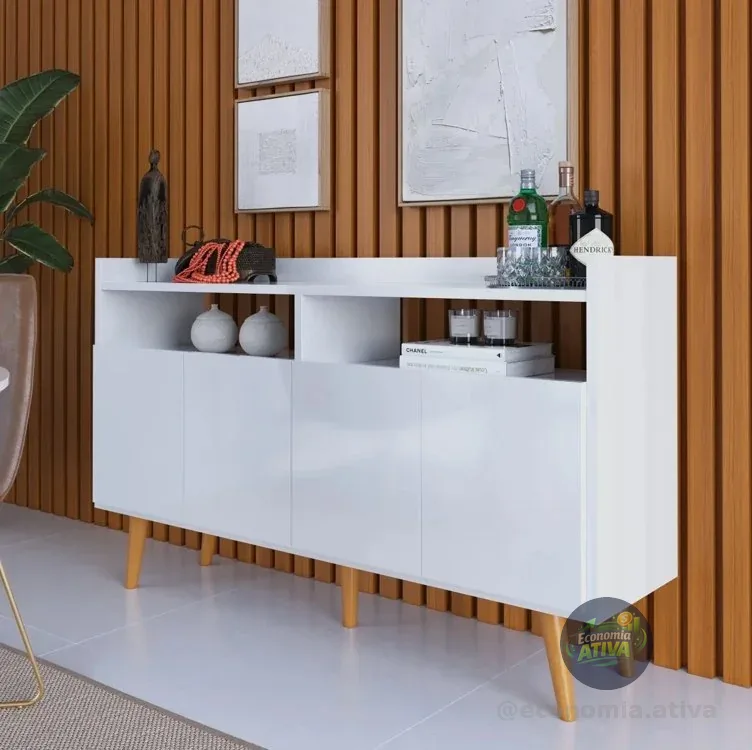 ✅ Aparador Buffet Intense 4 Portas 2 Nichos Balcão Retrô Sala (4 cores)