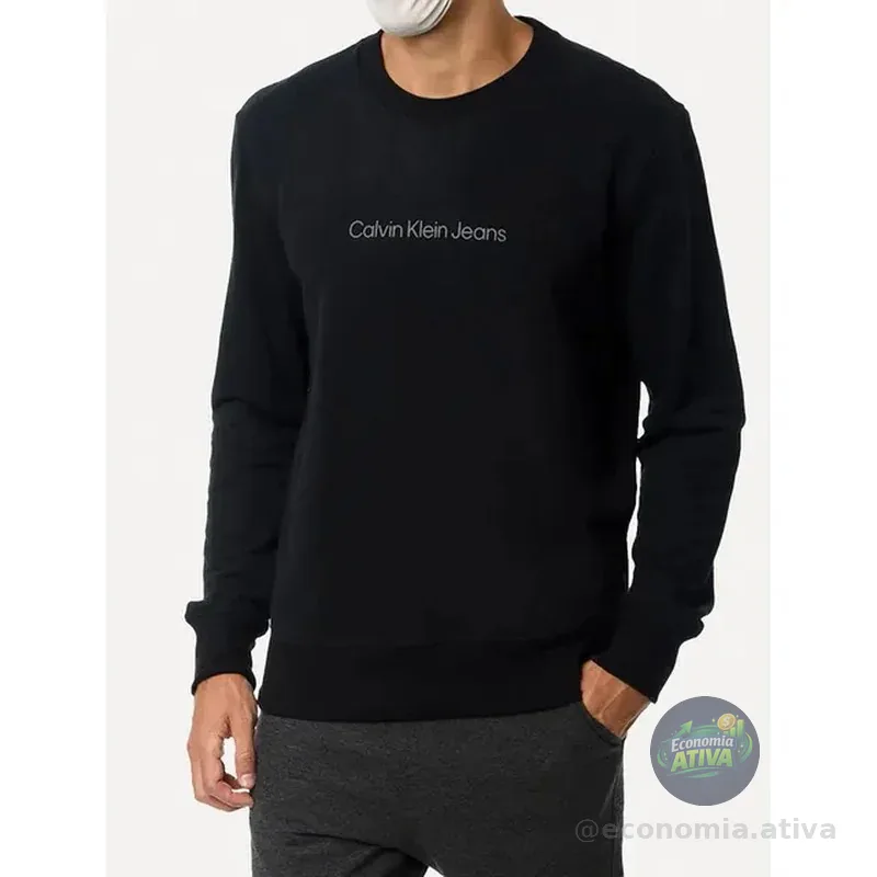 Moletom Calvin Klein Crewneck Light Front Logo Preto