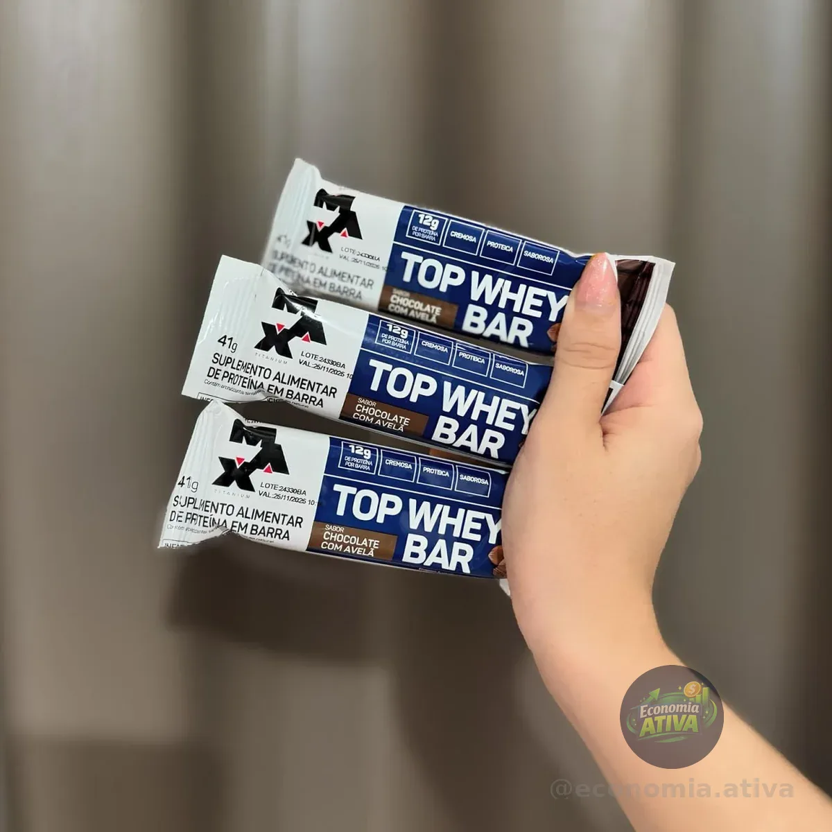 12 Unidades Top Whey Bar Max Titanium Chocolate Com Avelã 41g