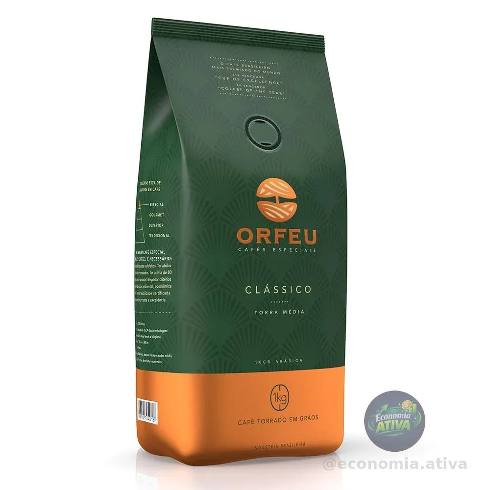 Orfeu Café Clássico em Grãos, 100% Arabica, Torra Média, 1kg