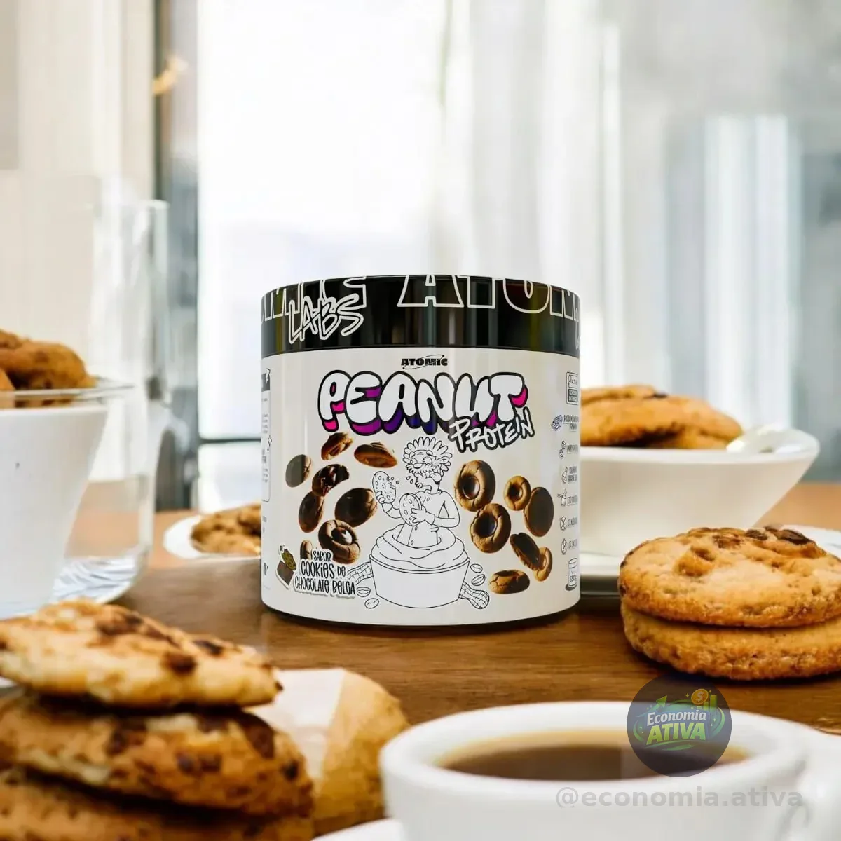 Pasta De Amendoim Atomic Labs Com Whey 350g Cookies Chocolate Belga