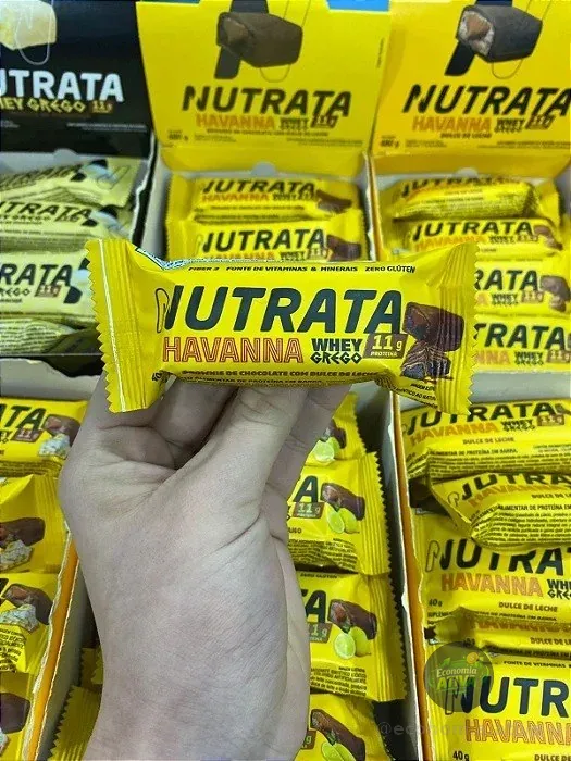 Barra Whey Grego Brownie com Dulce de Leche Havanna Nutrata - Display com 12 Unidades de 40g