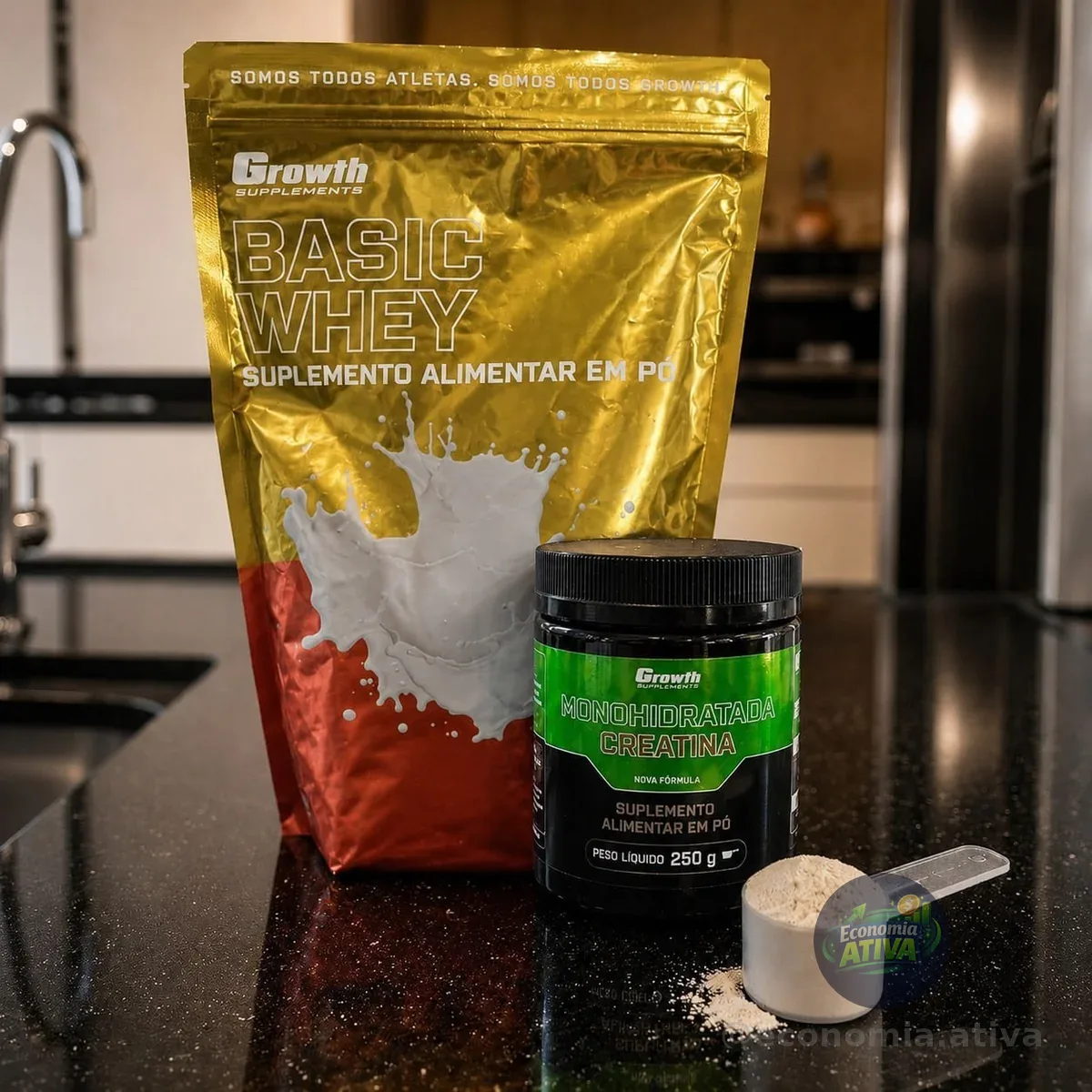 Kit Growth: Whey Protein Basic Natural 1kg + Creatina Monohidratada 250g