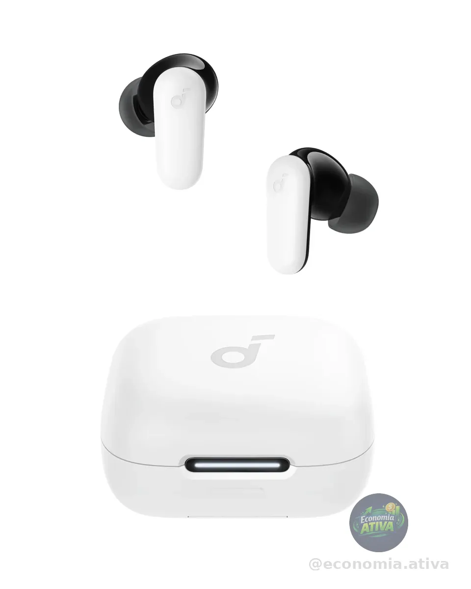 soundcore P30i da Anker, Fone de Ouvido Bluetooth 5.4 com Cancelamento de Ruído Adaptativo, Graves Poderosos, 45H de Reprodução, Estojo 2-em-1 com Suporte para Celular, IP54, Fone sem fio TWS, Branco