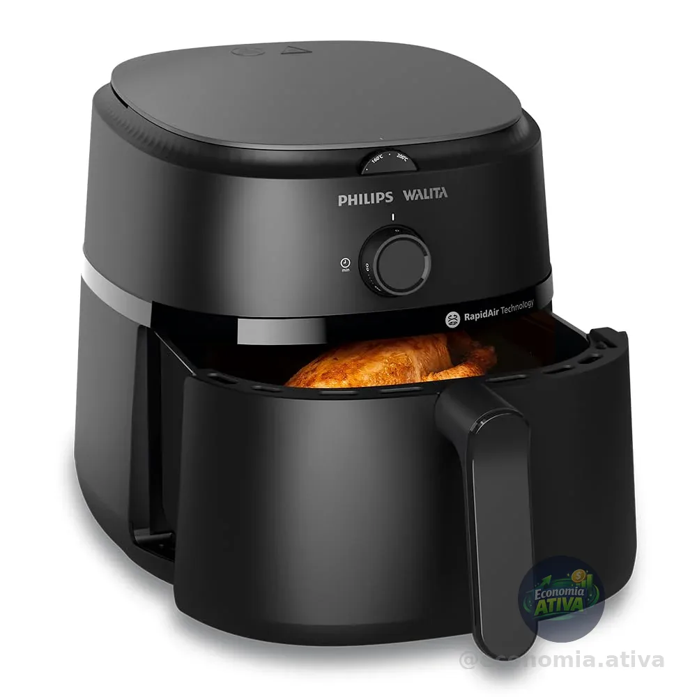 Philips Walita Fritadeira Airfryer Série 1000 4,2L, Tecnologia Rapid Air, 12 Funções de Cozimento, Economia de Energia, Limpeza Fácil, Design Compacto, Preta, 110V (NA120/00)