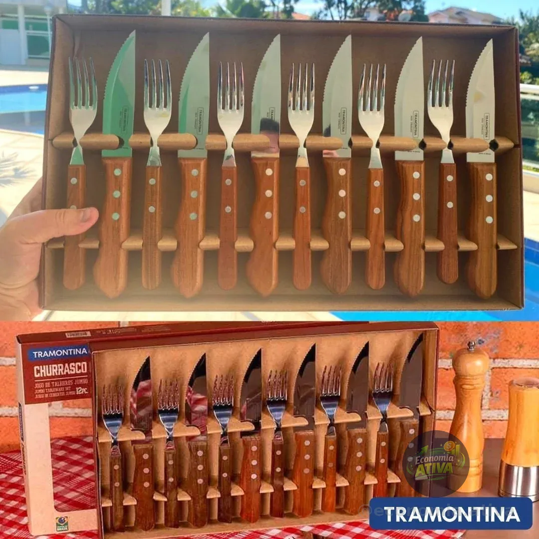 Jogo Para Churrasco Tramontina 12 Peças Jumbo Garfo Faca Cor Marrom