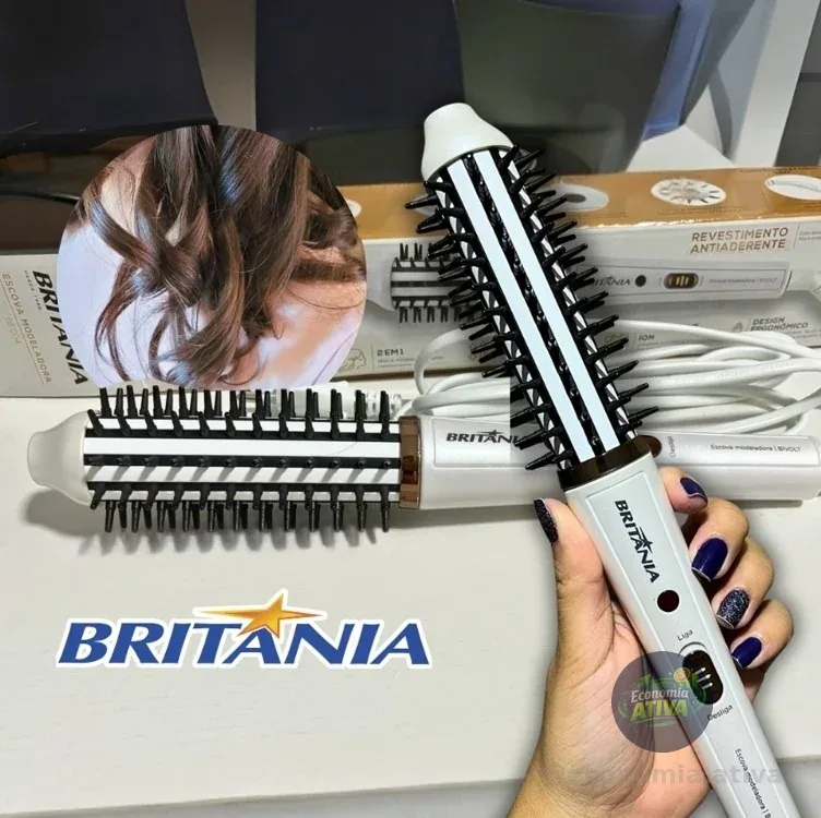 Escova Modeladora Britânia 2 em 1 Branca BEC04 Bivolt