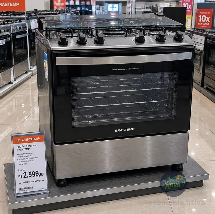 Fogão Brastemp 5 Bocas Cor Inox Com Turbo Chama - BFS5GDR 110V