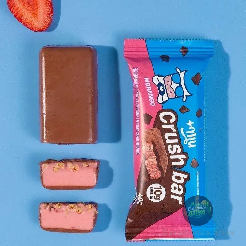 Barra de Proteína, Mais Mu, Crushbar 2.0, Sabor Morango, Zero Açúcar - Display 12 Unidades