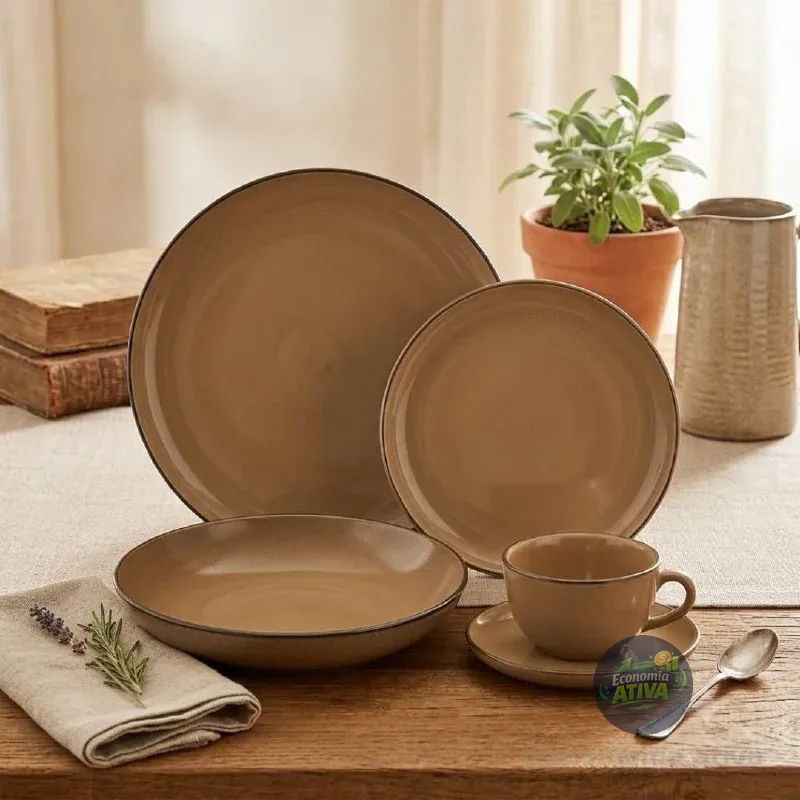 Aparelho De Jantar E Chá 20 Peças Oxford Flat Ocre