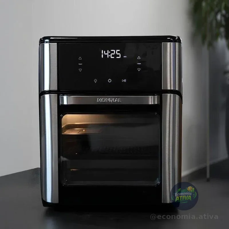 MONDIAL Fritadeira Air Fryer Forno Oven 12L, Preto/Inox, 2000W, 110V - AFON-12L-BI