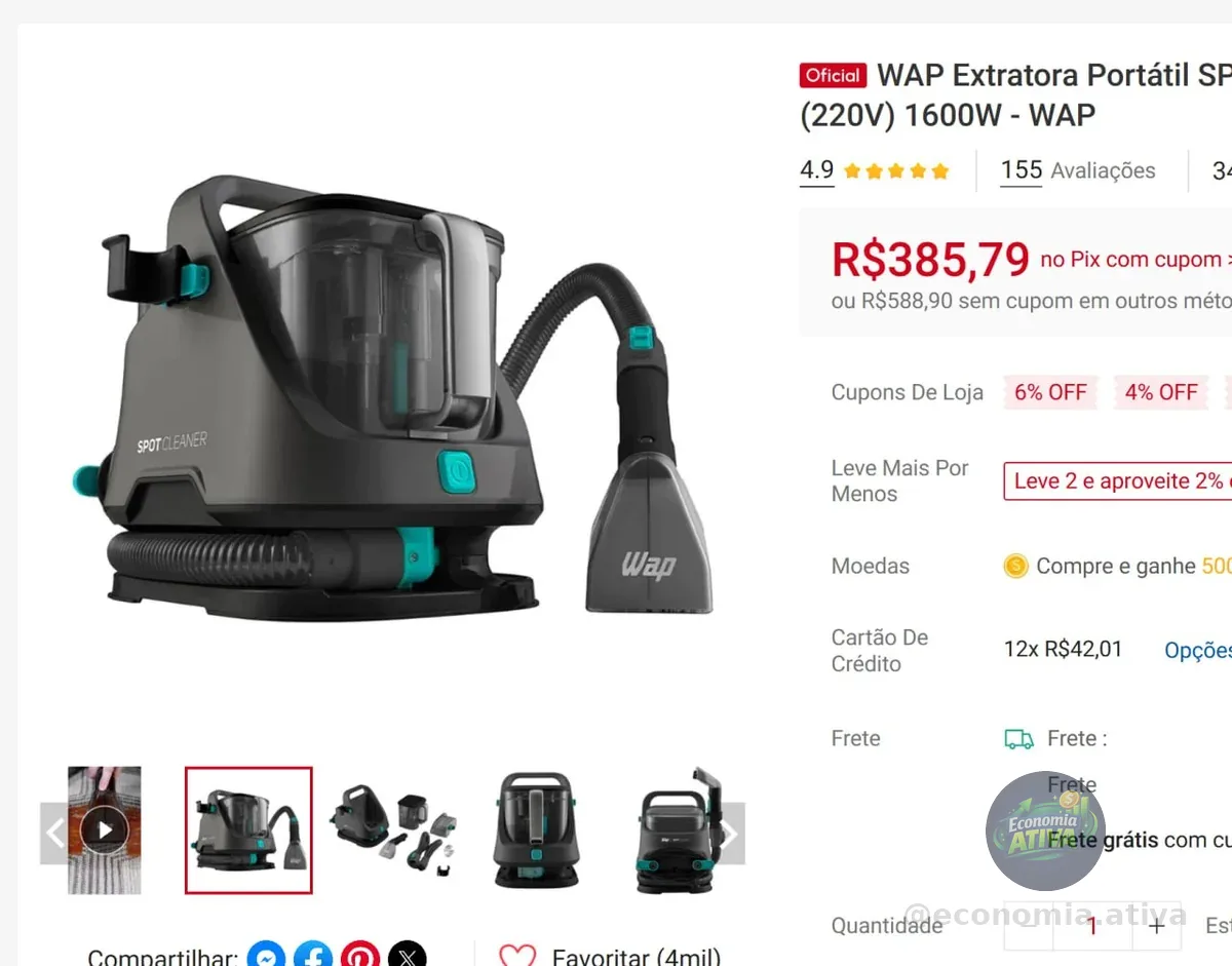 WAP Extratora Portátil SPOT CLEANER W2 3 em 1 Tanques Duplos (220V) 1600W - WAP
