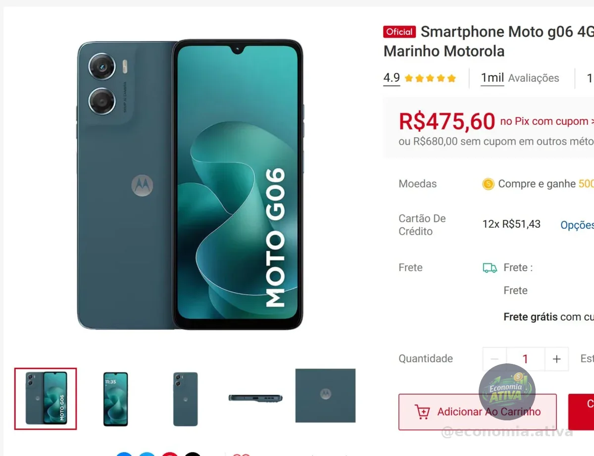 Smartphone Moto g06 4G Tela 6,9 128GB Câmera 50MP Azul Marinho Motorola
