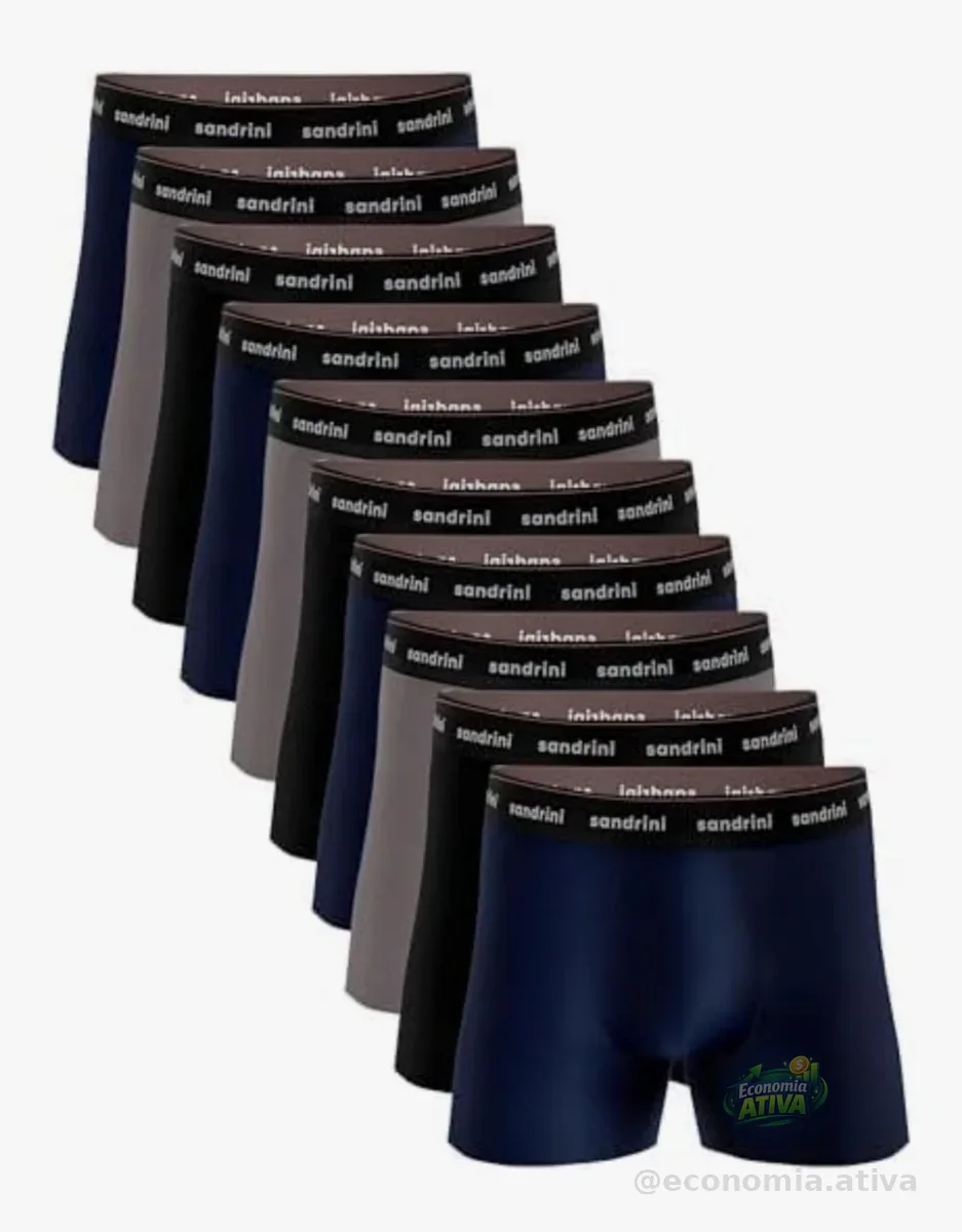 - Kit 10 Cuecas Boxer Sandrini Masculinas Algodão Conforto