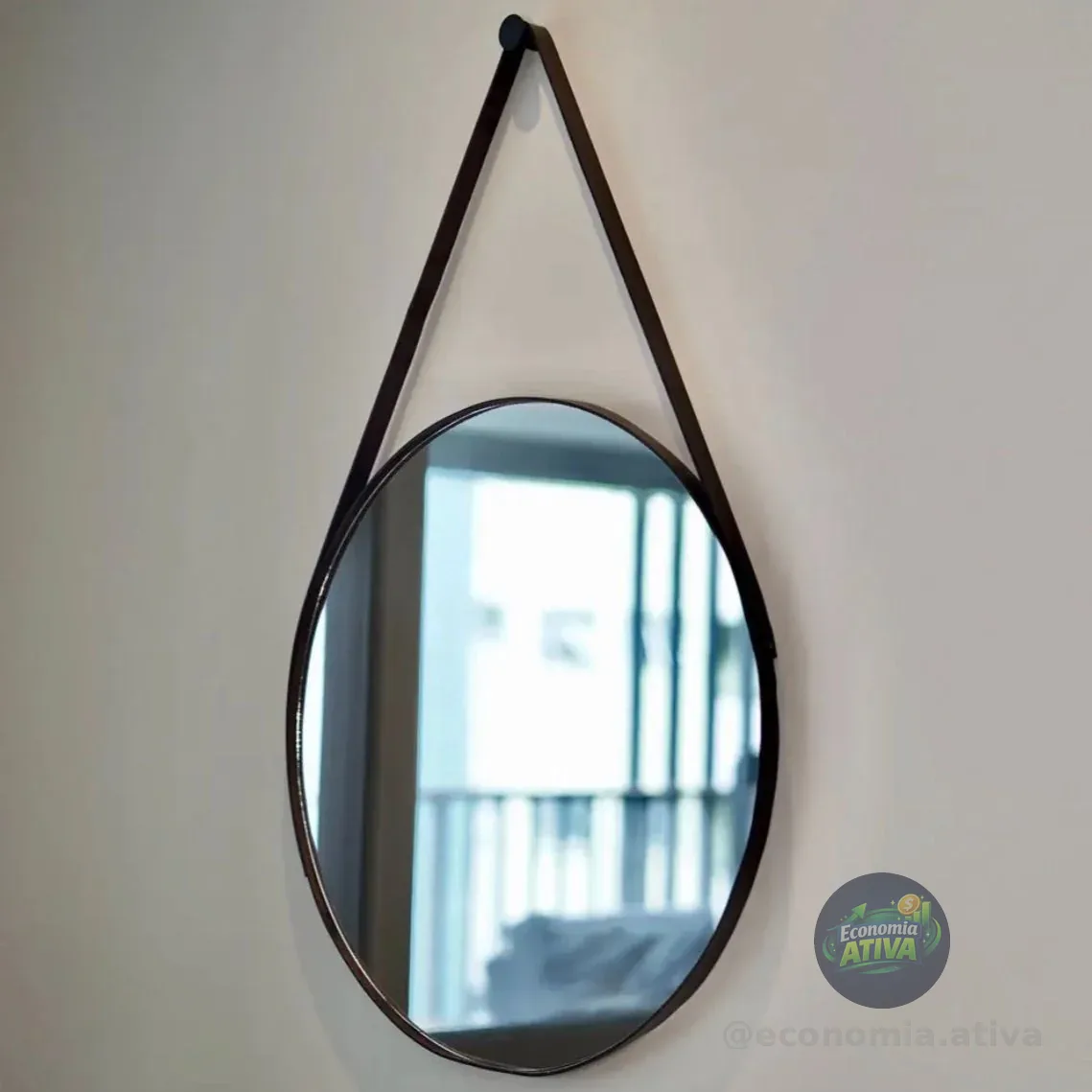 Espelho Redondo 40cm Alça Quarto Sala Banheiro Lavabo Hall Moldura Café