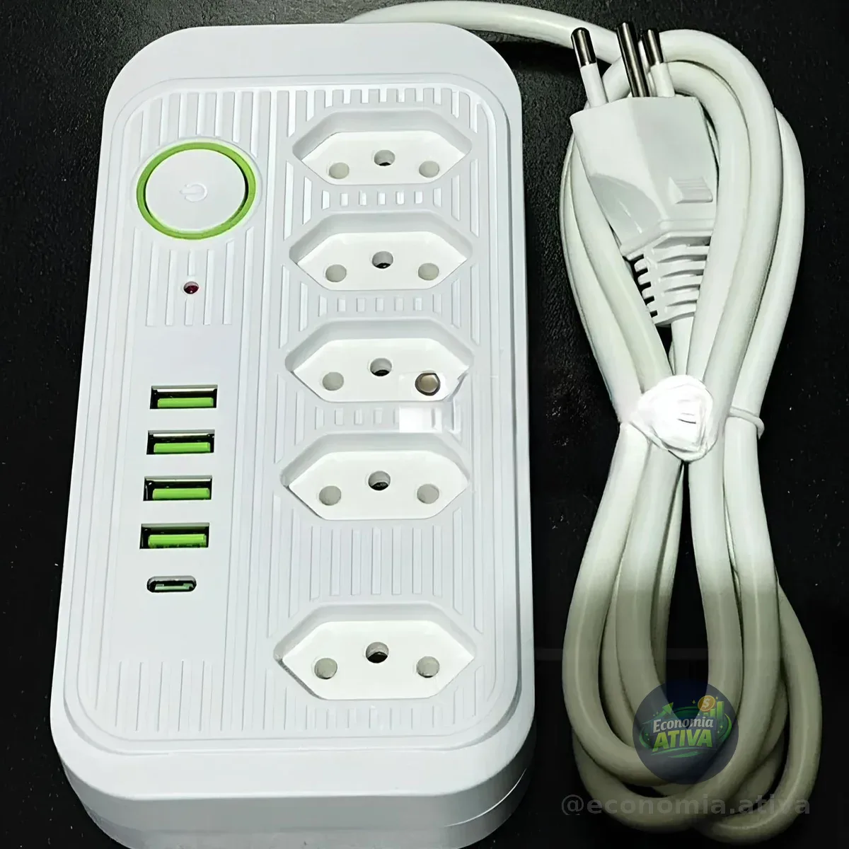 Extensão 5 Tomadas E 2 Usb 1 Pd Led Bivolt Power 110v/220v (2 modelos)