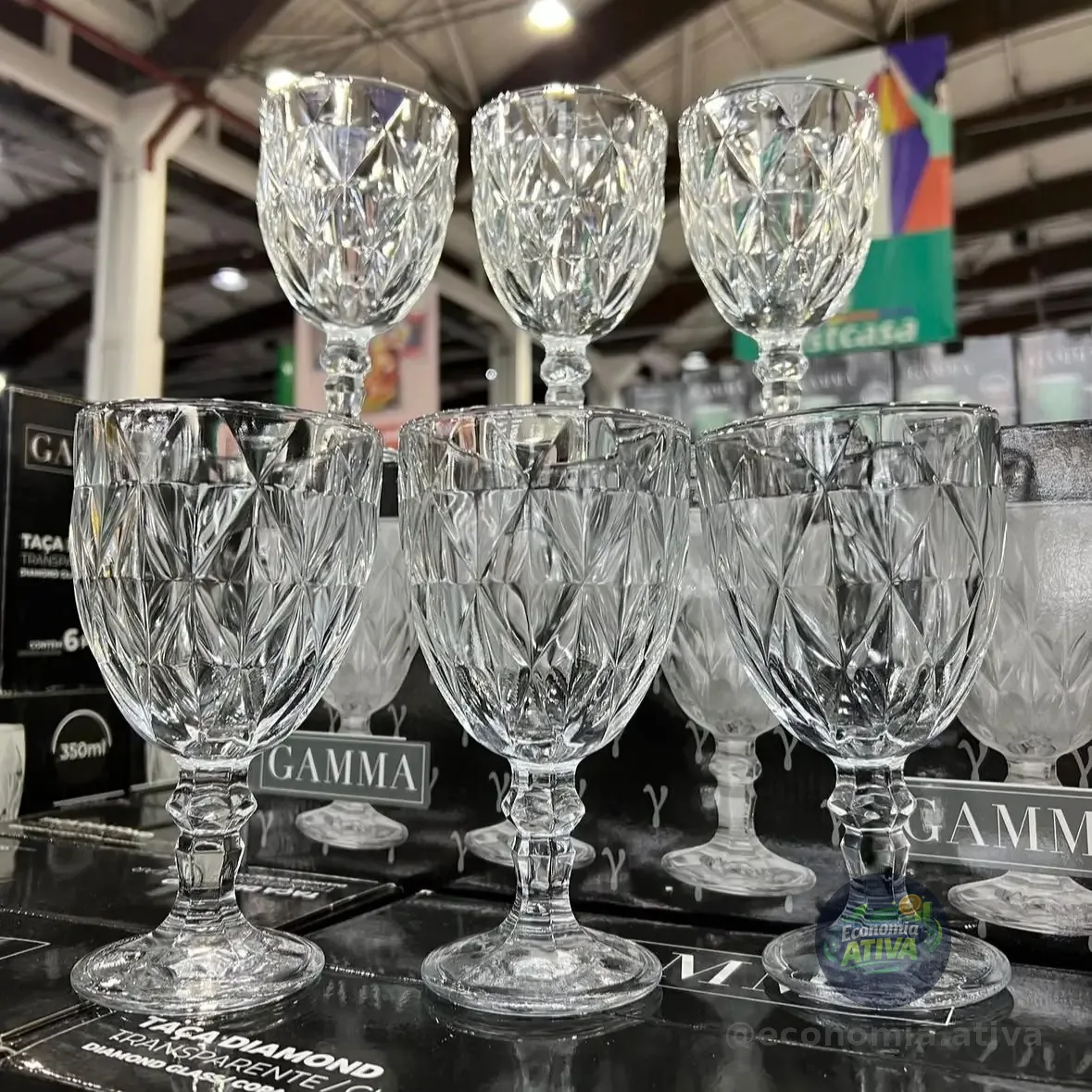 Jogo 6 Taças De Cristal 340ml Diamond Transparente Lapidado Vitrex
