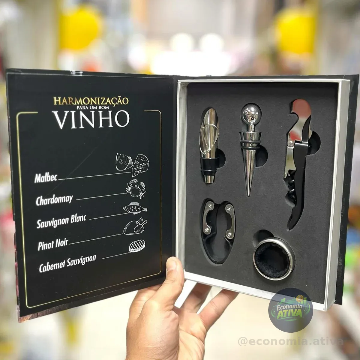 Kit Vinho 5 Peças: Abridor, Dosador, Saca Rolhas E Tampa