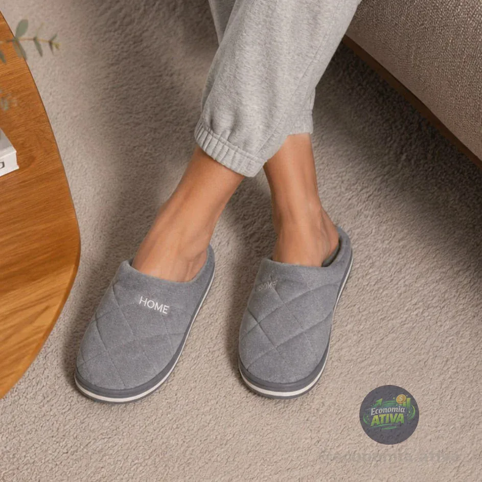 Pantufa Chinelo Forrada Home Riscos Quadrados Inverno