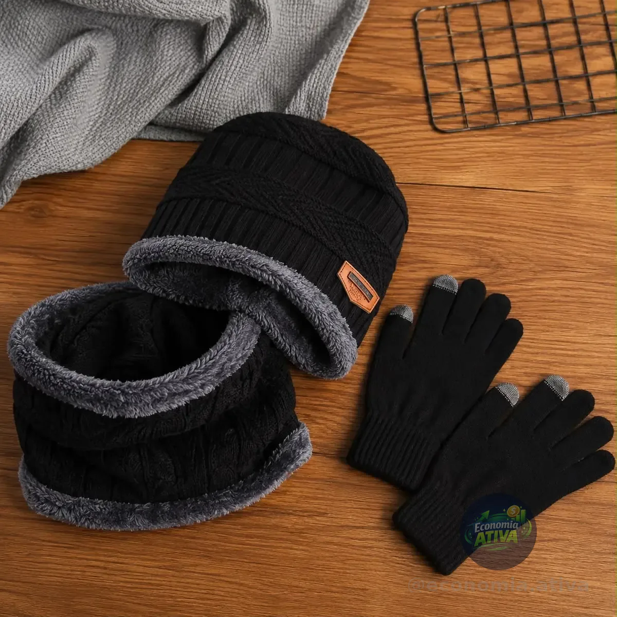Kit Touca Gorro Cachecol + Luva Inverno Lã Pelinho Frio
