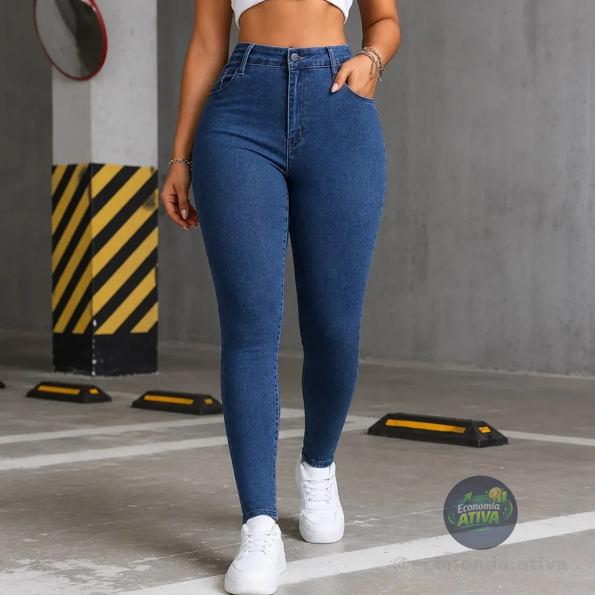 Calça Skinny Jeans Feminina Cintura Alta