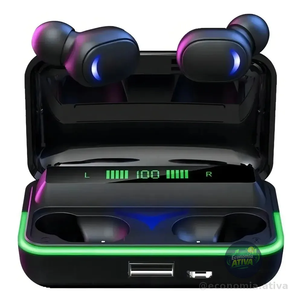Fone De Ouvido In-ear Gamer Bluetooth A'gold Fn-b20 Preto Led Ipx5