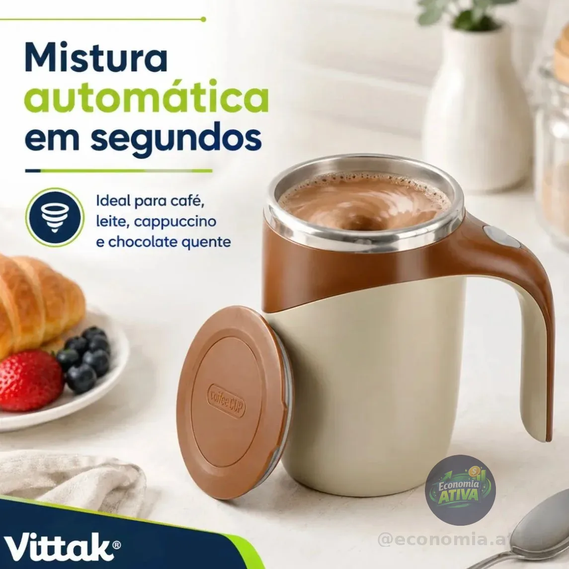 Caneca Mixer Elétrica com Tampa 380ml Vittak
