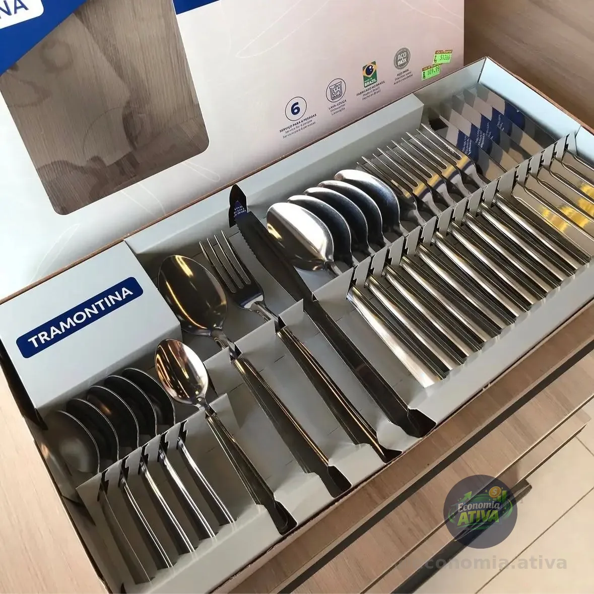 Jogo Talheres Faqueiro Búzios Aço Inox 24 Peças Tramontina Aço Inoxidável