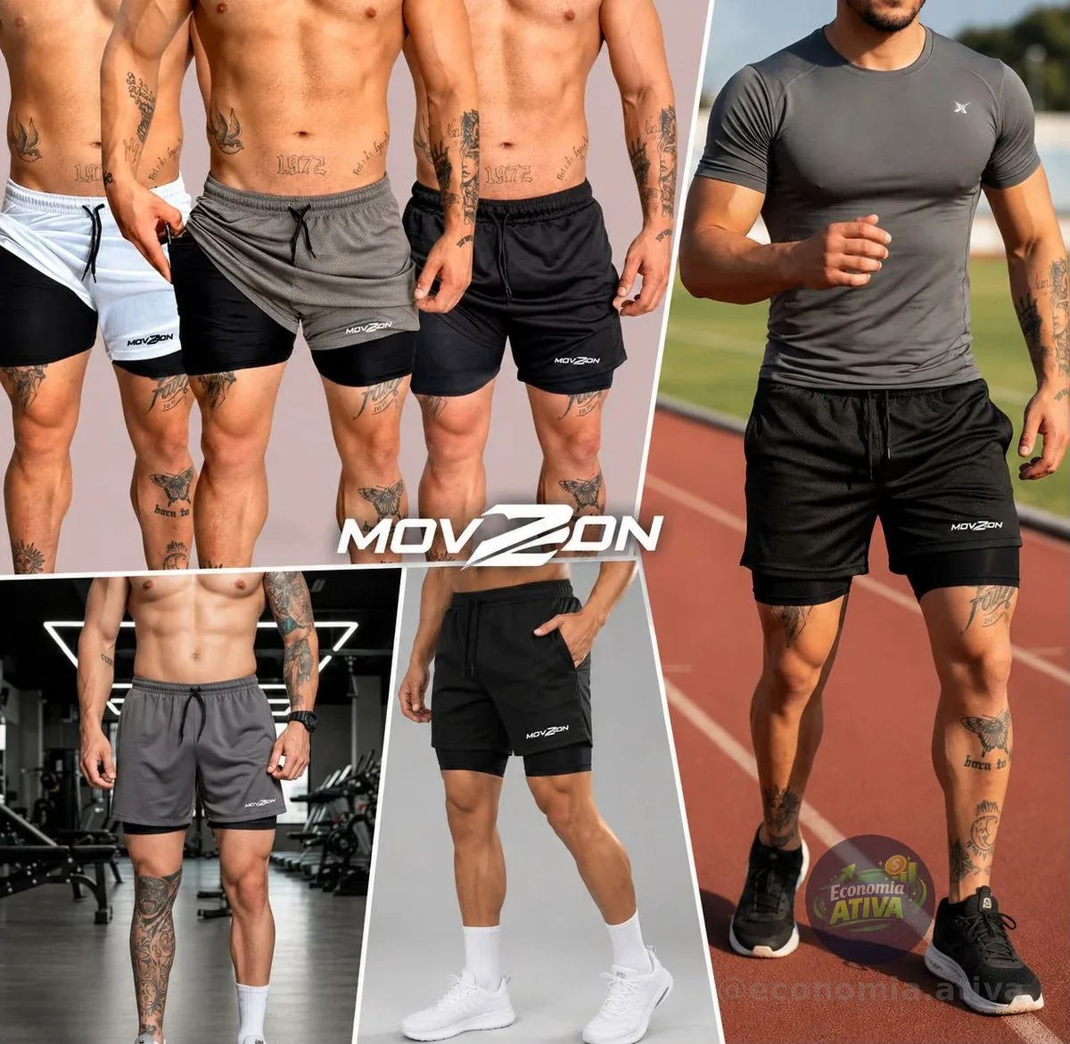 Kit 3 Shorts 2 Em 1 Duplo Bolso Para Academia Treino Corrida