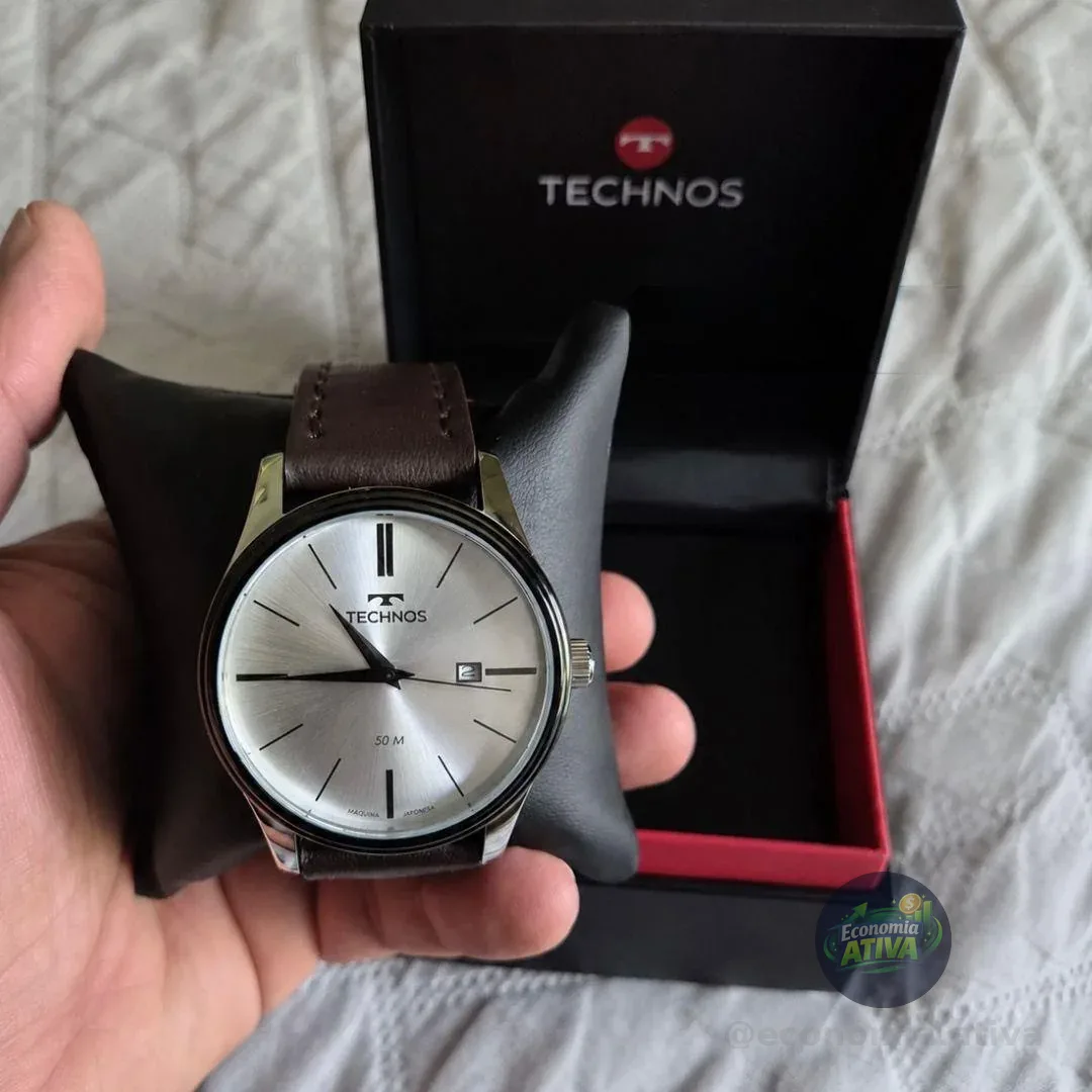Relógio Technos Masculino Steel Prateado Pulseira Couro