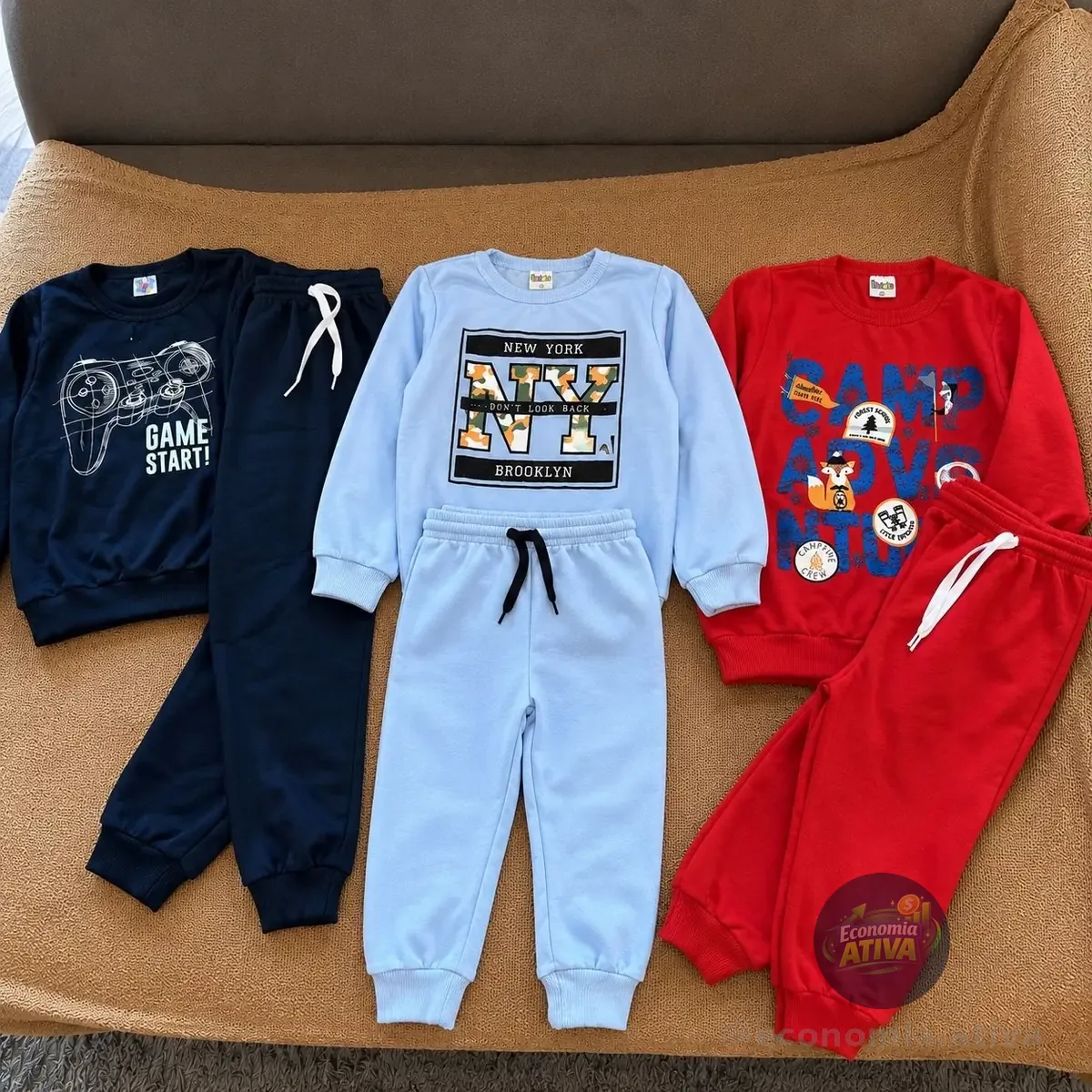 Kit 3 Conjuntos Moletom Menino Infantil Inverno