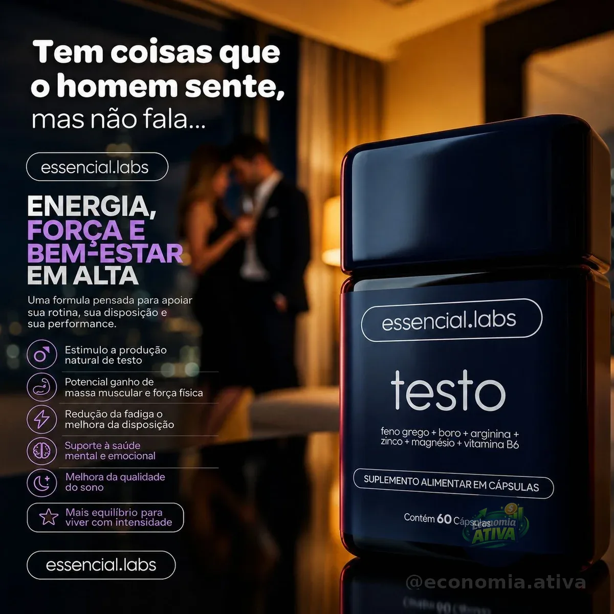 Testo Essencial Precursor Da Testosterona - 60 Cápsulas