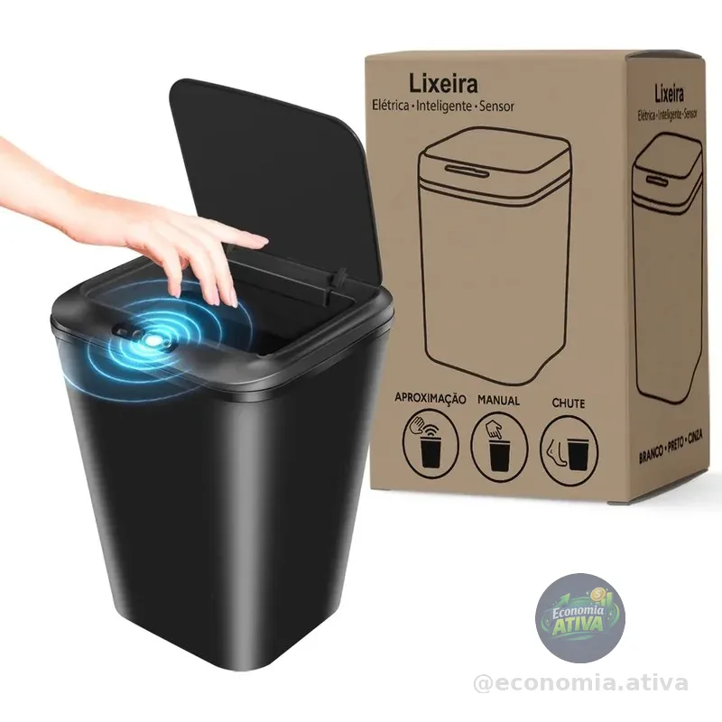 Lixeira Automática Inteligente Smart 16l Preto Sensor Banheiro Cozinha Estilo Moderno