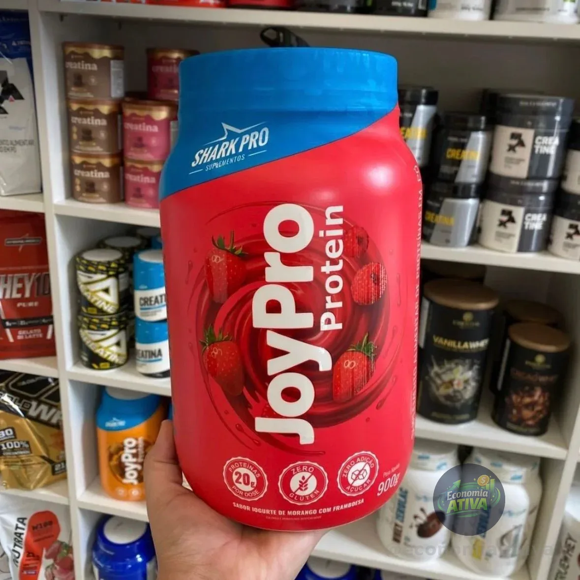 Whey Joypro Shark Pro 900g Iogurte De Morango C/ Framboesa
