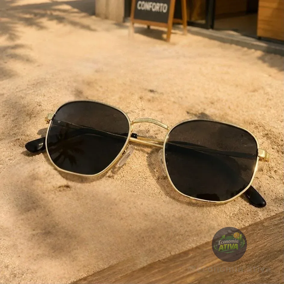Óculos De Sol Feminino Da Moda Imediato Retro Armação Dourado Haste Dourado